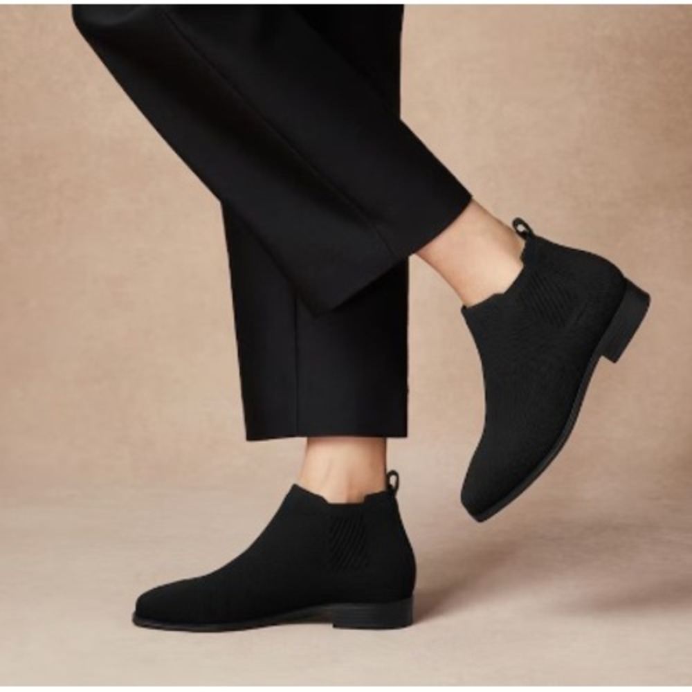 Vivaia Square Toe Ryan Boot Black Knit Ankle Chelsea Boots Size EU 40 US 9
